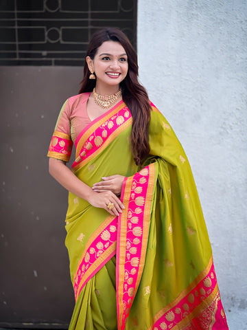 Mehendi Green Soft Silk Pichwai Traditional Zari Woven Saree