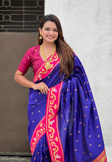 Violet Zari Woven Rajhans Swan Paithani Silk Saree