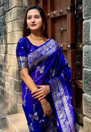 Violet Banarasi Jaal Soft Silk Zari Woven Saree