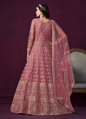 Pink Net Embroidered Indian Anarkali suit
