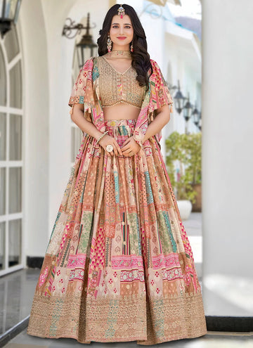 Trendy Design Chinnon Silk Lehenga Choli with Digital Print & Dori Embroidery