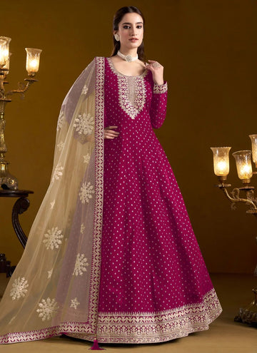 Rani Chanderi Butti Work Long Anarkali Suit