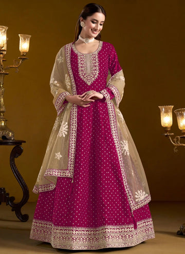 Rani Chanderi Butti Work Long Anarkali Suit