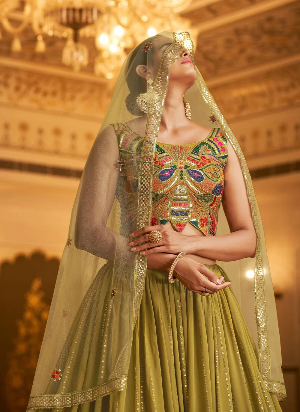 Adorable Embroidered Georgette Lehenga Choli In Green 