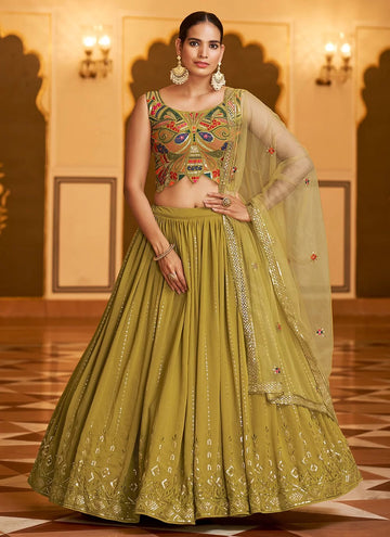 Adorable Embroidered Georgette Lehenga Choli In Green