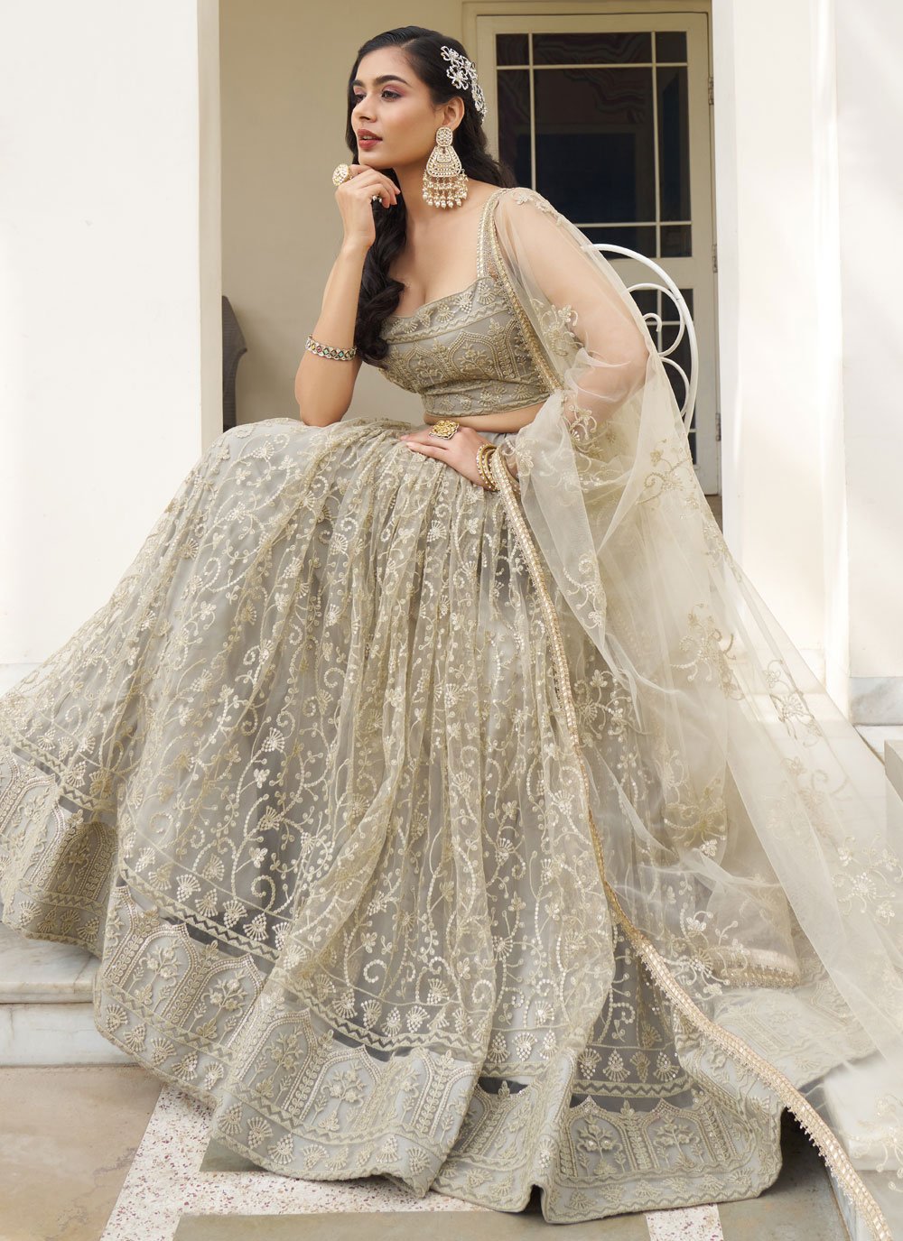 Designer Net Thread and sequins Work Indian Wear Lehenga