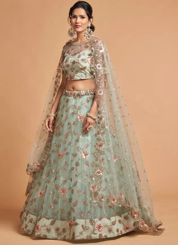 Aqua Blue Net A Line Dori Work Lehenga Choli