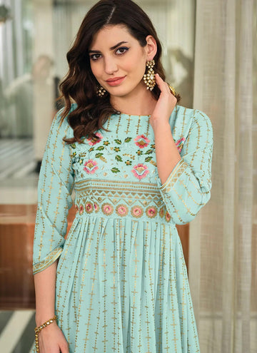 Aqua Blue Trendy Ethnic  Palazzo Salwar Suit