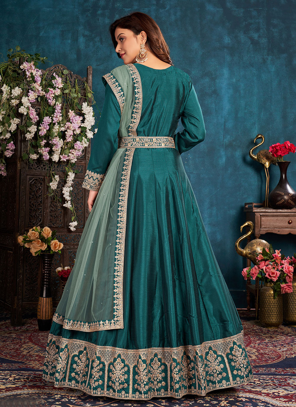 Art Silk Floor Length Designer Suit In Rama