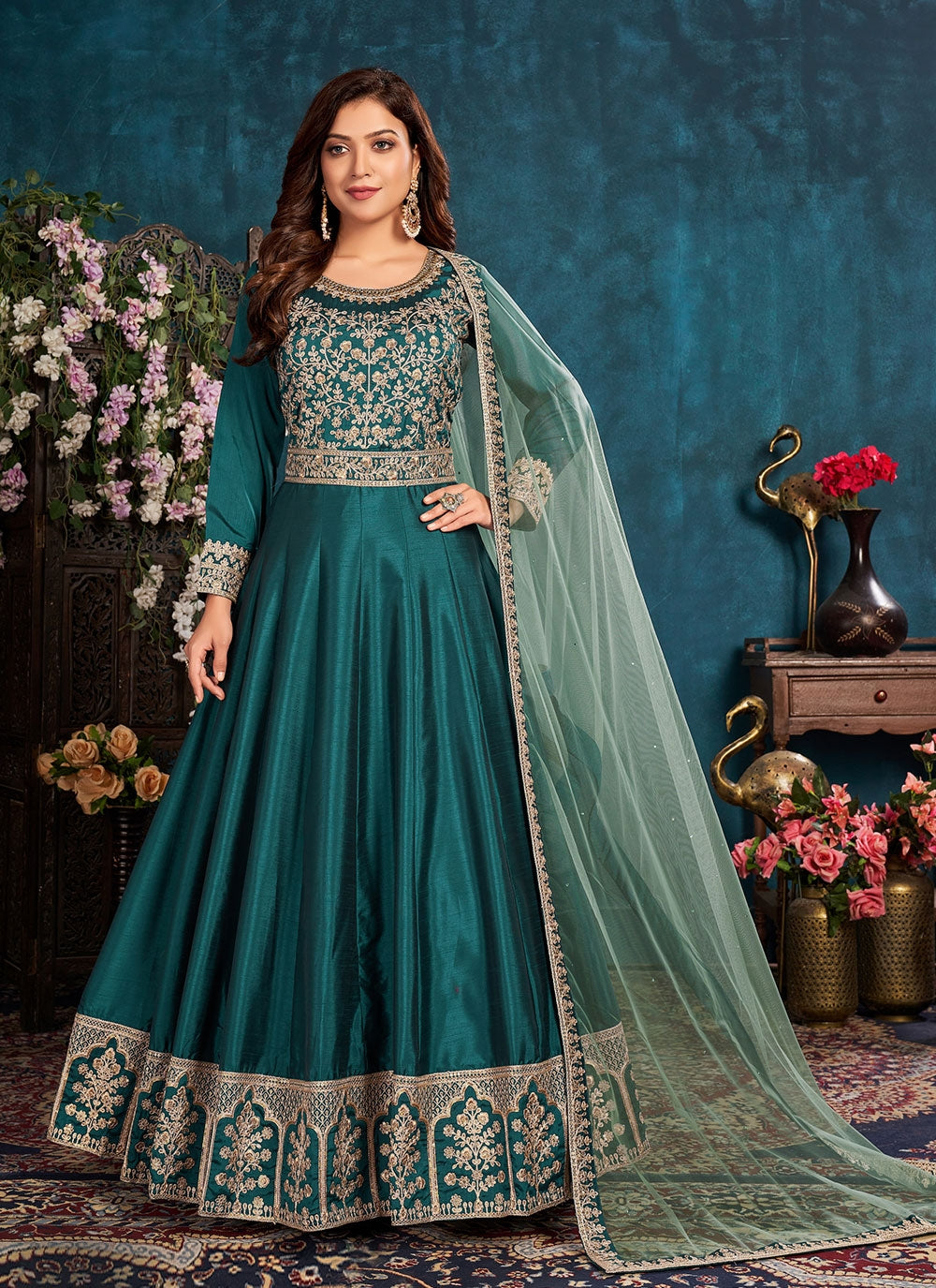 Art Silk Floor Length Designer Suit In Rama