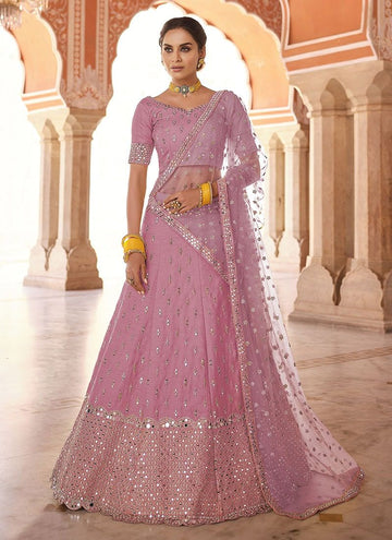 Awesome Pink Color Art Silk Lehenga Choli With Real Mirror Work