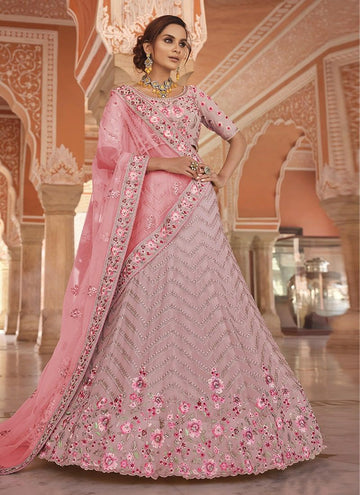 Awesome Pink Color Georgette Lehenga with Heavy Zari and Zarkan Work