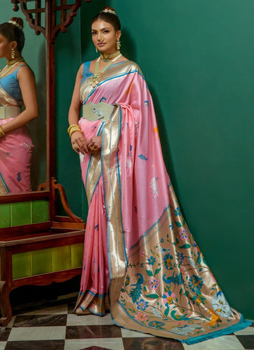 Baby Pink Silk Festival Trendy Saree