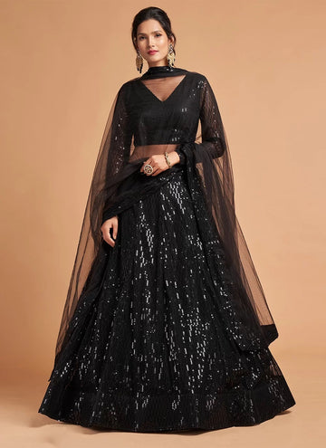 Black Ceremonial Net A Line Sequins Lehenga Choli