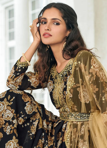 Black Faux Georgette Indian Palazo suit