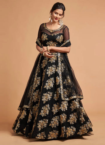 Black Color Net A Line Embroidered Lehenga