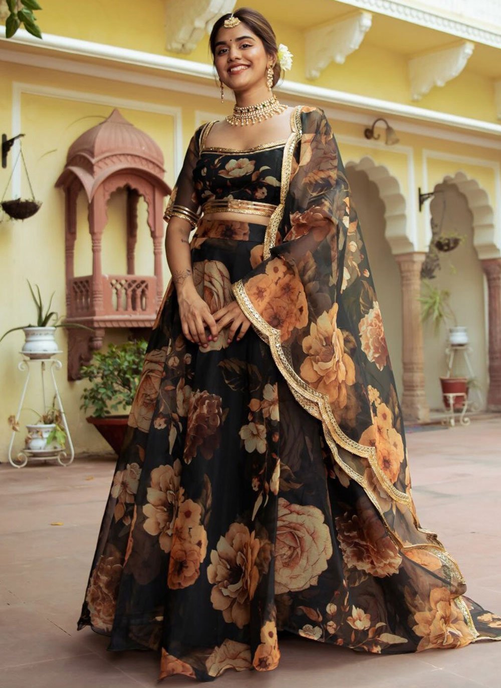 Black Organza Indian Party Wear Lehengas