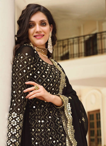 Black Pure Georgette Sequins Work  Anarkali Dress