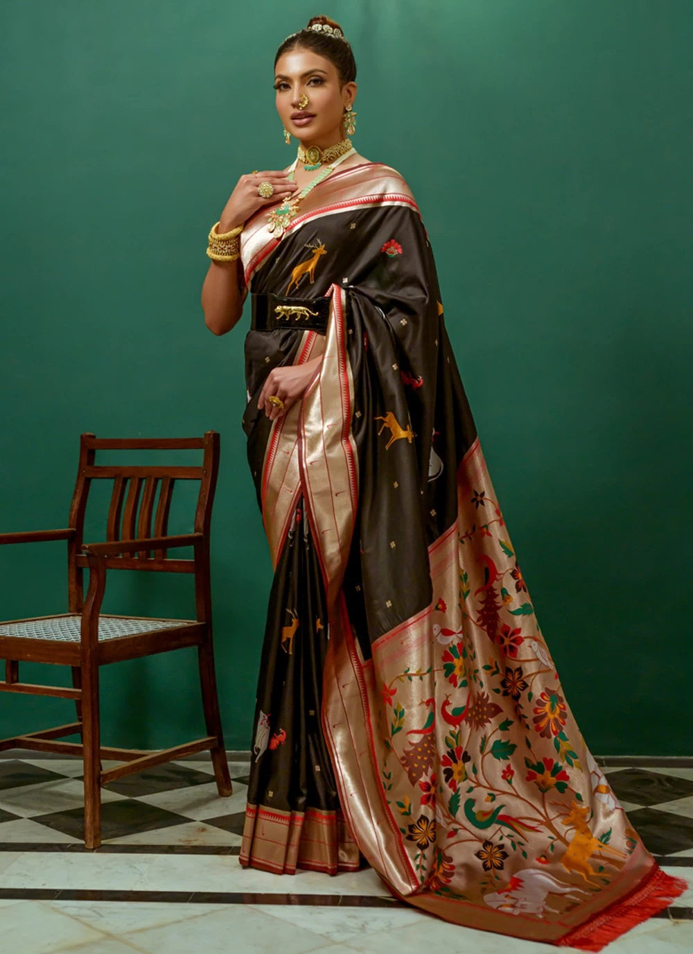 Black Soft Paithani Silk Zari Weaving Saree