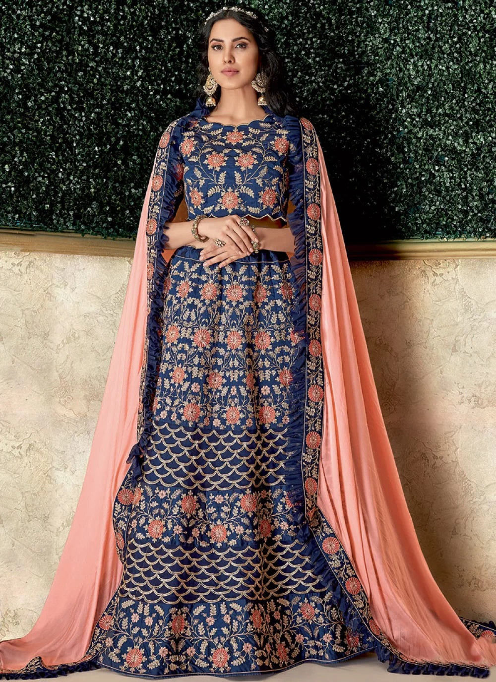 Blue Art Silk Embroidered Wedding Lehenga Choli