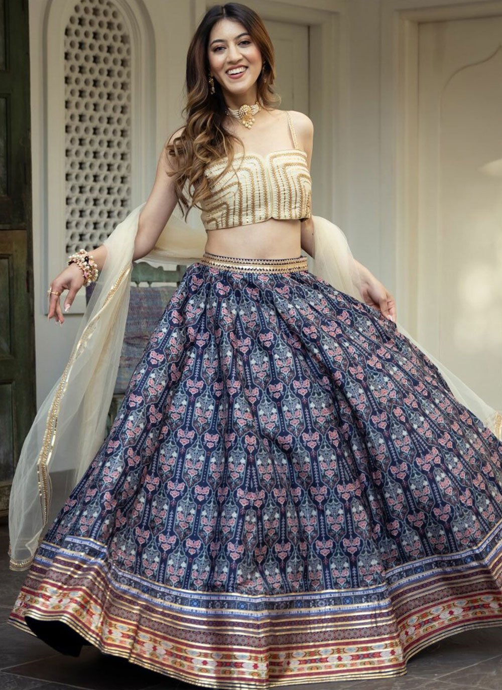 Party Wear Blue Art Silk Lehenga