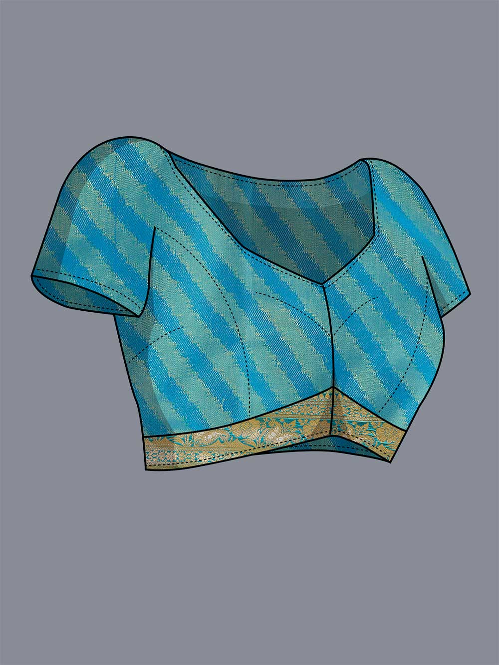 Blue & Golden Satin Paisley Zari Woven Banarasi Saree