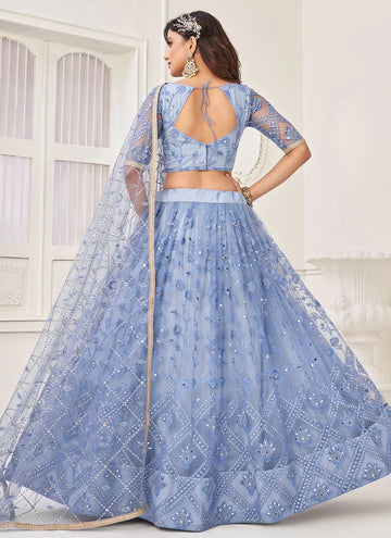 Blue Net Embroidered, Sequins And Thread Work Indian wear Lehenga