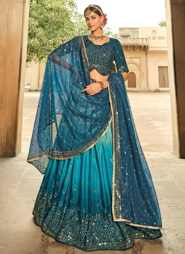 Blue Sequins Embroidered Trendy Lehenga Choli