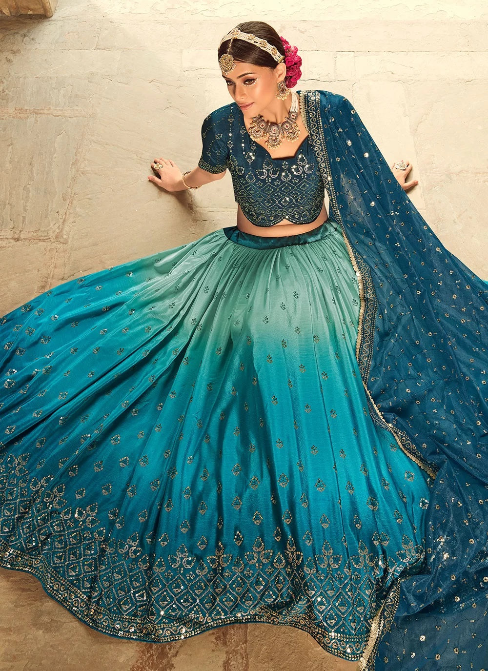 Blue Sequins Embroidered Trendy Lehenga Choli