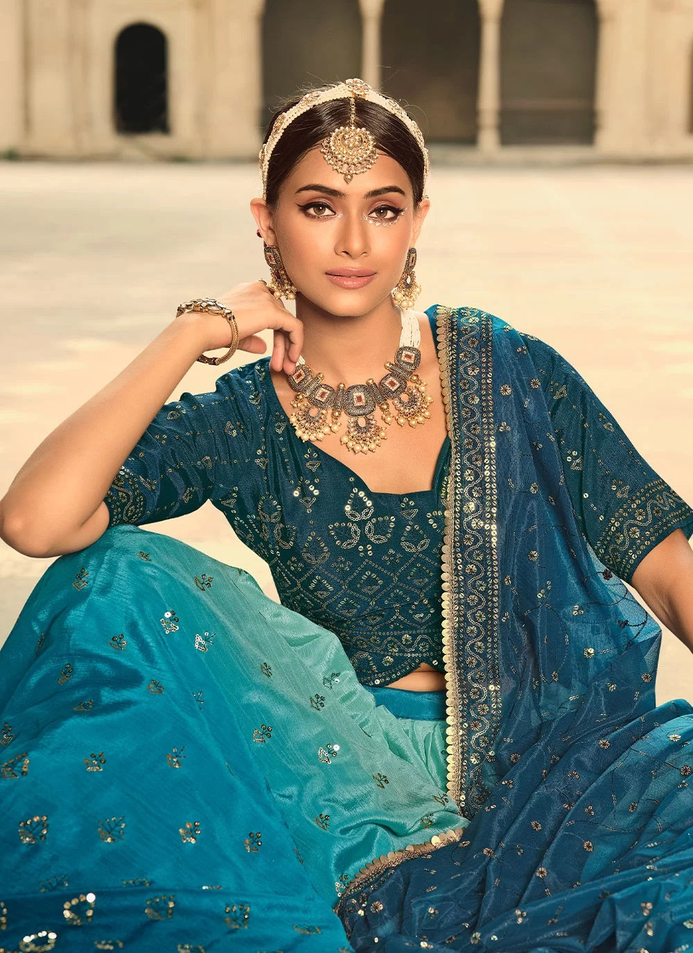 Blue Sequins Embroidered Trendy Lehenga Choli