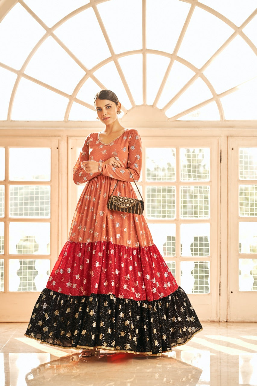 Bright Festival Faux Georgette Anarkali Gown