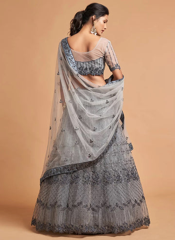 Ceremonial Zari Net A Line Lehenga Choli In Grey