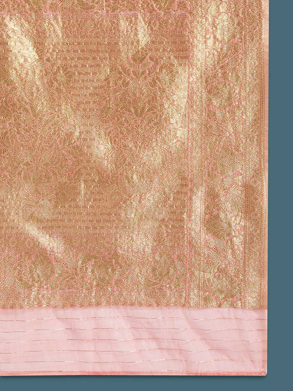 Coral Gold Paisley Zari Woven Banarasi Saree