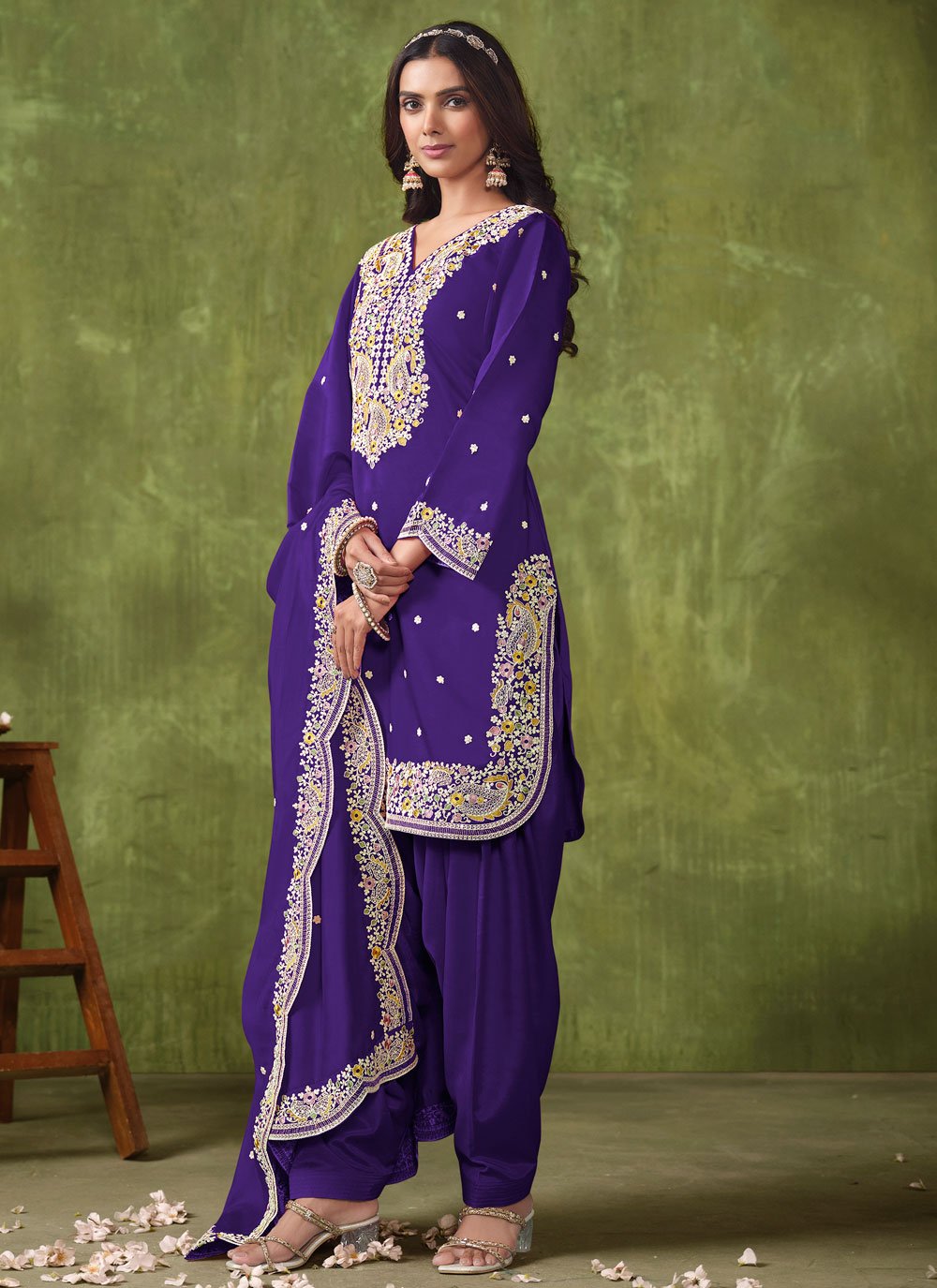 Violet Color Embroidered Patiyala Suit