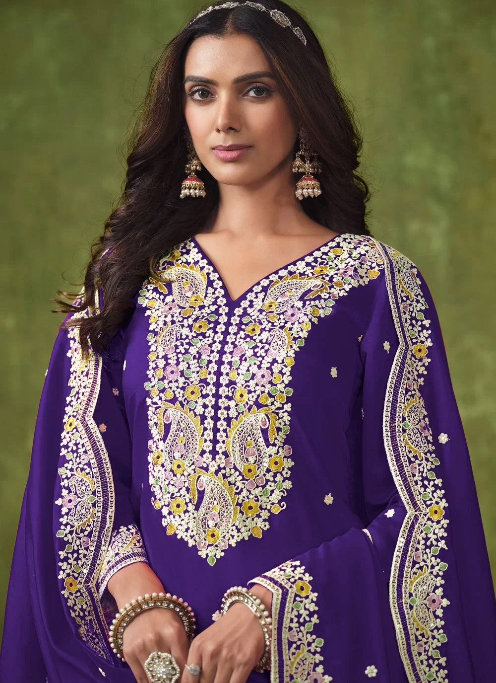 Violet Color Embroidered Patiyala Suit