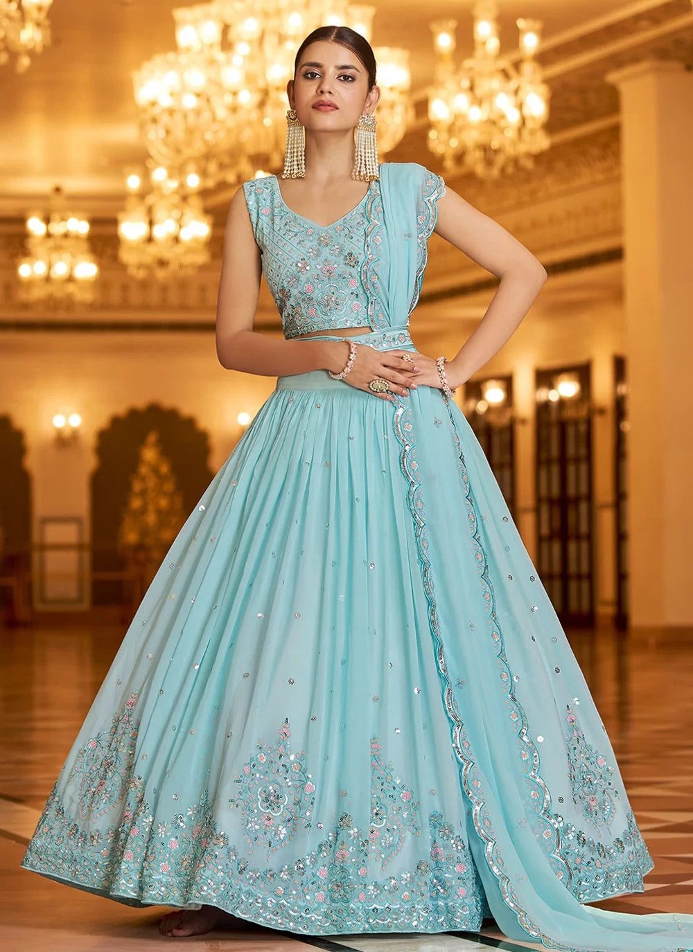 Designer Embroidered Georgette Lehenga Choli