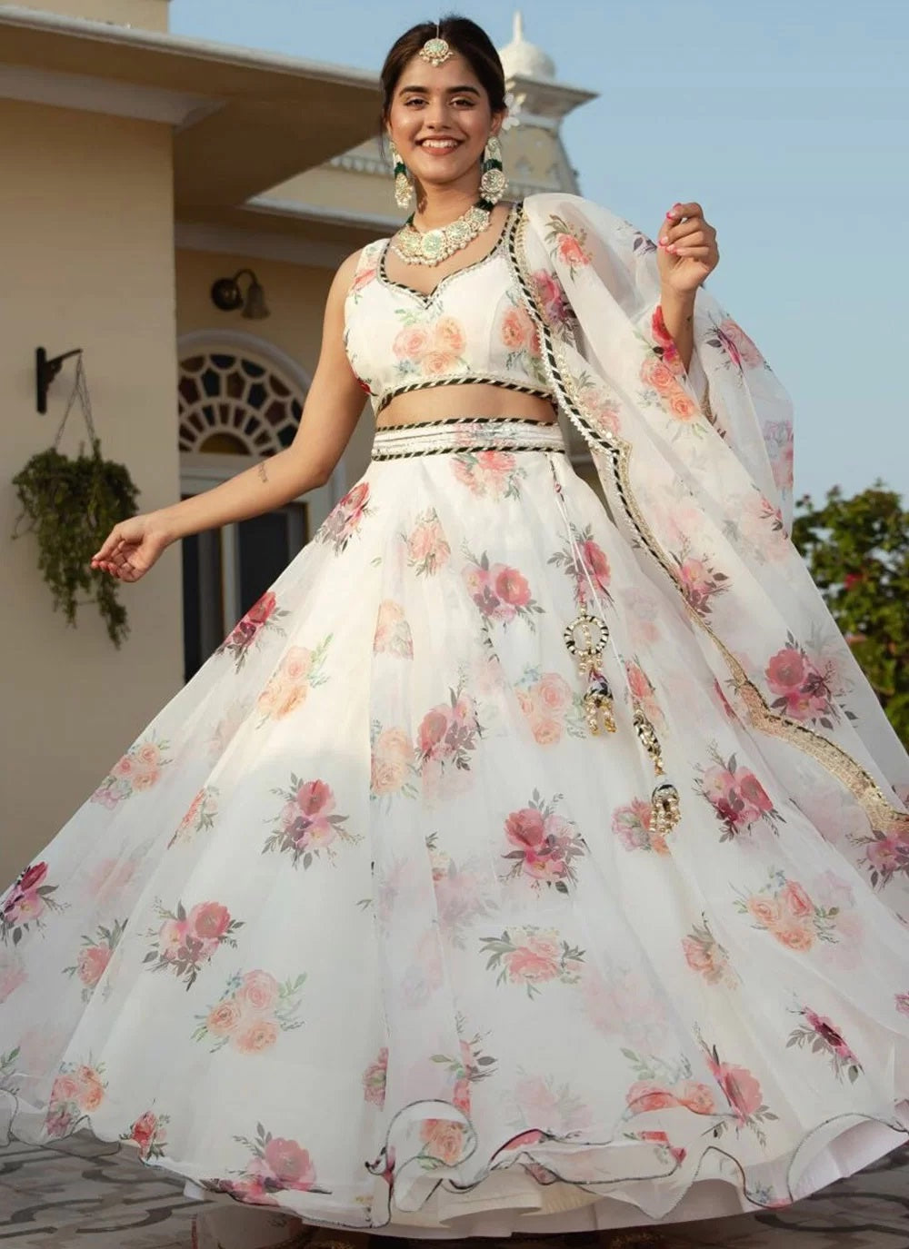 White Color Organza Indian Party Wear Lehengas