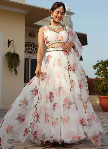 White Color Organza Indian Party Wear Lehengas