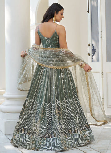 Green Color Net Thread and sequins Work Indian Wear Lehenga