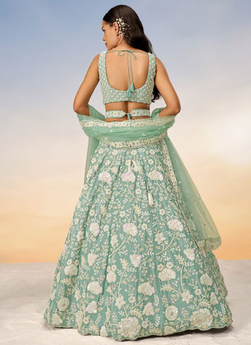 Seagreen Poly Georgette Engagement Lehenga with Heavy Zarkan and Sequins