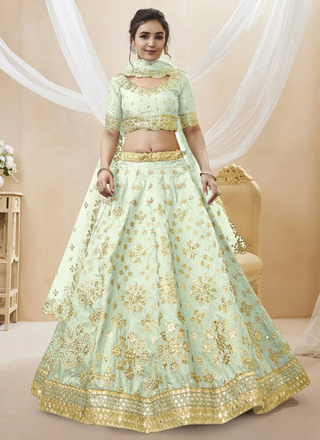 Embroidered Art Silk Designer Lehenga Choli In Sea Green