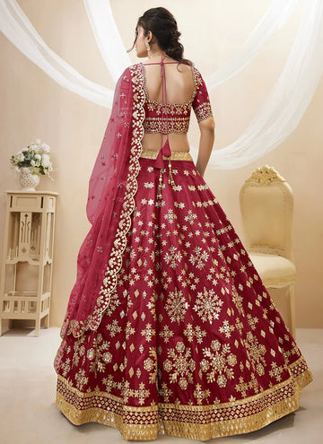 Embroidered Art Silk Indian Lehenga Choli In Maroon