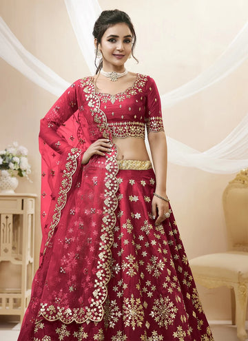 Embroidered Art Silk Indian Lehenga Choli In Maroon