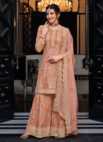 Pink Embroidered Ceremonial Palazzo Salwar Suit