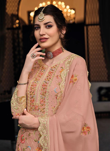 Pink Embroidered Ceremonial Palazzo Salwar Suit