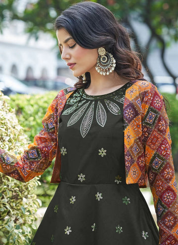 Embroidered Cotton Designer Gown In Green