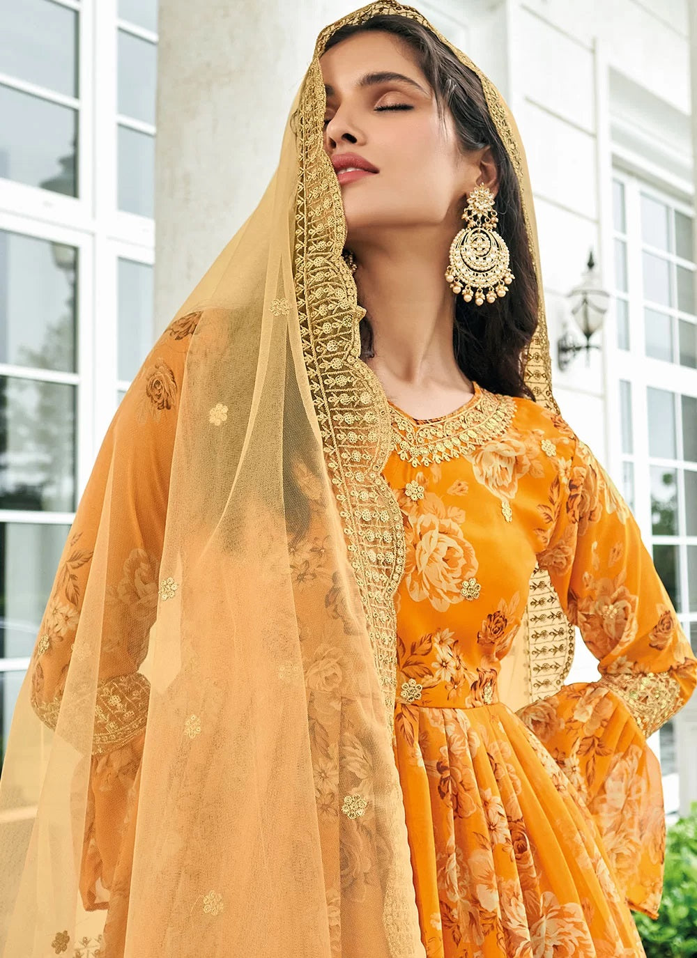 Faux Georgette Embroidered Salwar Suit In Mustard