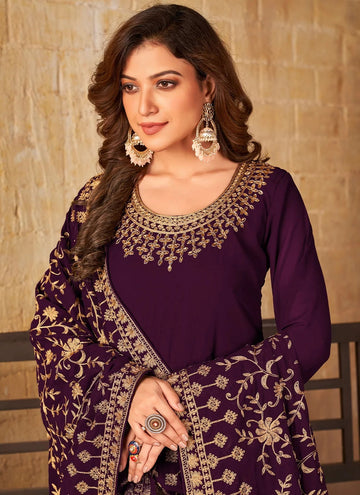 Faux Georgette Floor Length Anarkali Salwar Suit In Purple