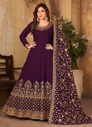 Faux Georgette Floor Length Anarkali Salwar Suit In Purple