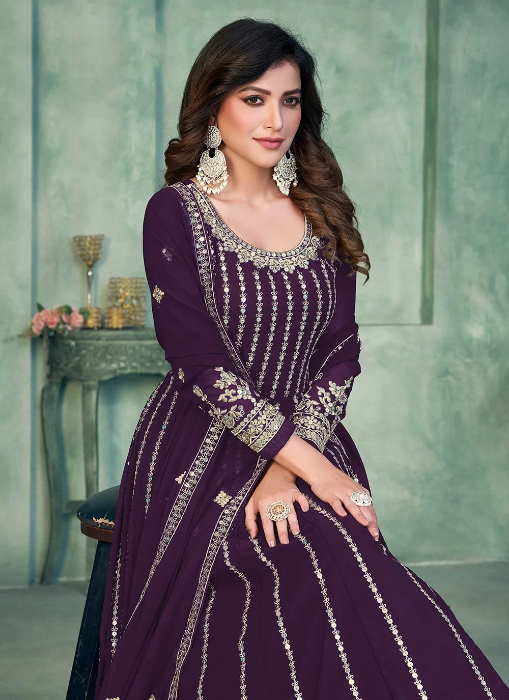 Purple Faux Georgette Indian Anarkali